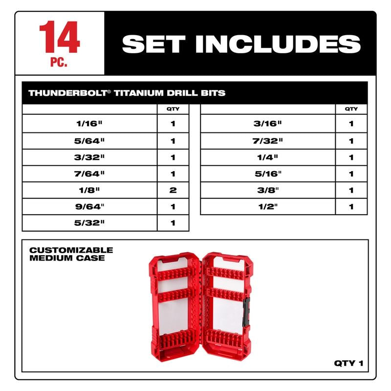 Milwaukee 48-89-0011 THUNDERBOLT Titanium Drill Bit Set - 14PC