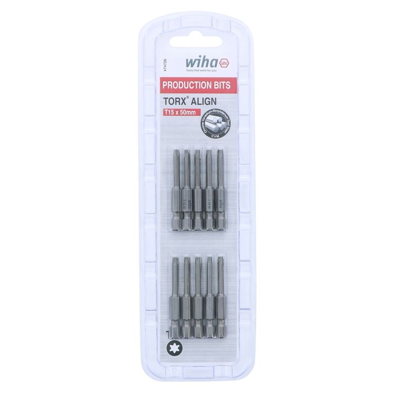 Wiha Torx Align Power Bit T15 x 50mm Pack of 10 Bits