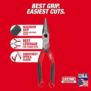 Milwaukee MT555 8in Long Nose Comfort Grip Pliers (USA)