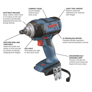 Bosch GDS18V-221N 18V EC Brushless 1/2 In. Impact Wrench with Friction Ring and Thru-Hole (Bare Tool)