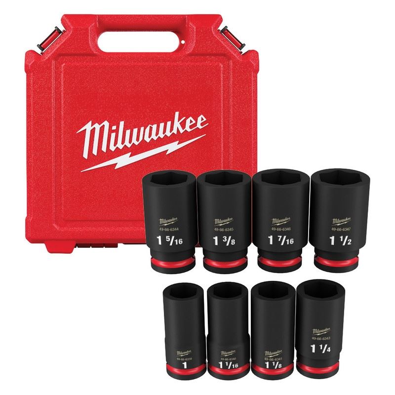 Milwaukee 49-66-7018 8PC SHOCKWAVE Impact Duty 3/4in Drive SAE Deep 6 Point Socket Set