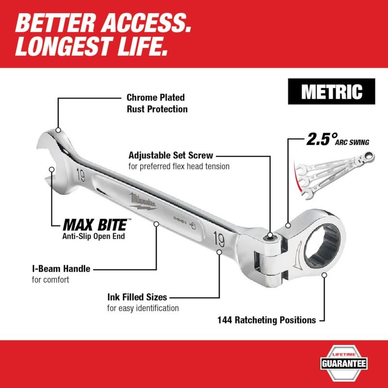 Milwaukee 48-22-9513 15pc Metric Flex Head Ratcheting Combination Wrench