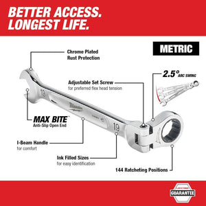 Milwaukee 48-22-9513 15pc Metric Flex Head Ratcheting Combination Wrench