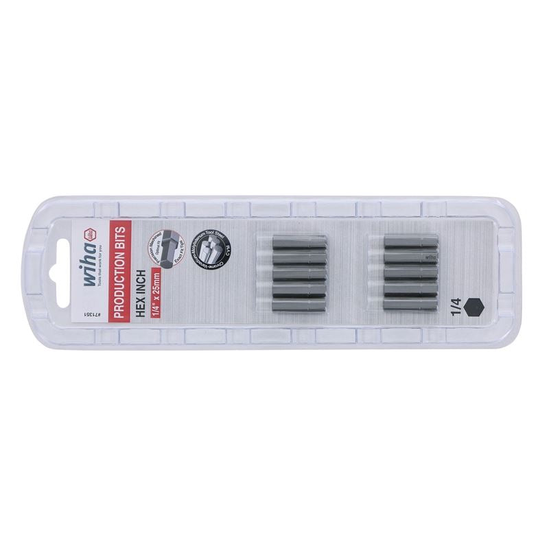 Wiha Hex Inch Insert Bit 1/4 x 25mm Pack of 10 Bits