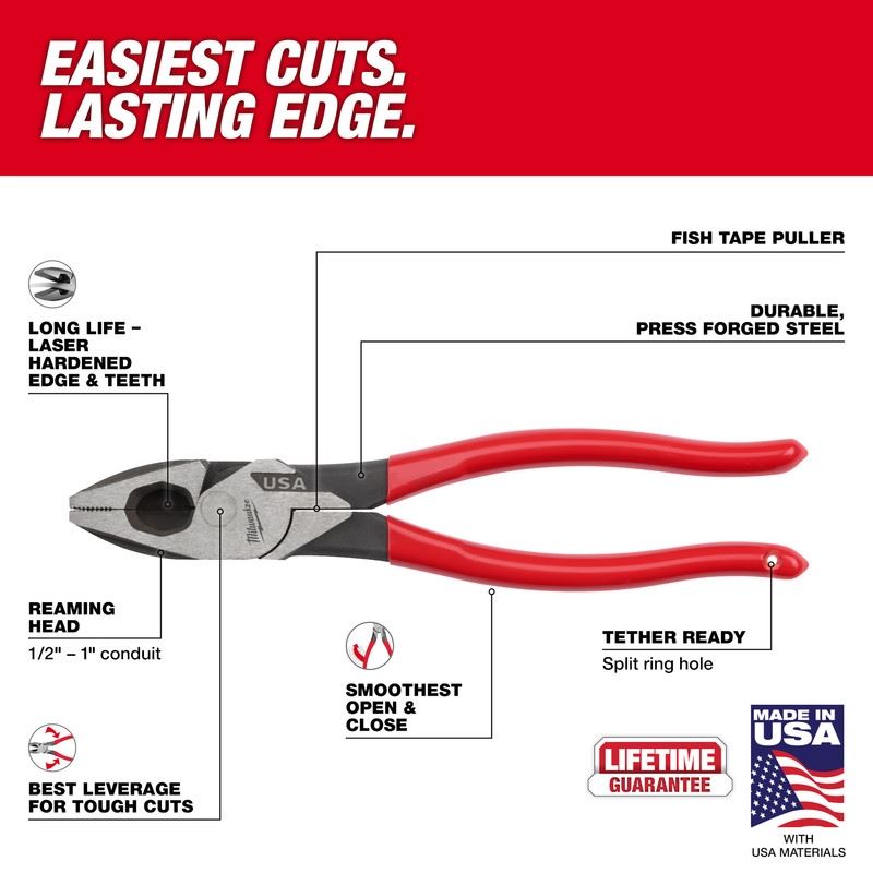 Milwaukee MT500 9in Linemans Dipped Grip Pliers (USA)