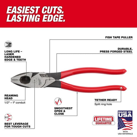 Milwaukee MT500 9in Linemans Dipped Grip Pliers (USA)