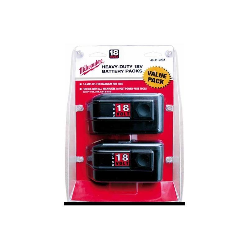 Milwaukee | 48-11-2232 Value Pack 18V 2.4 Amp Hour NiCad Slide Style Battery, 2 Pack