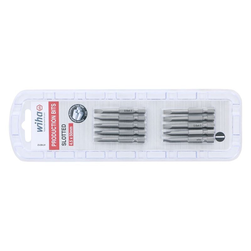 Wiha Slotted Power Bit 4.5 x 50mm Pack of 10 Bits
