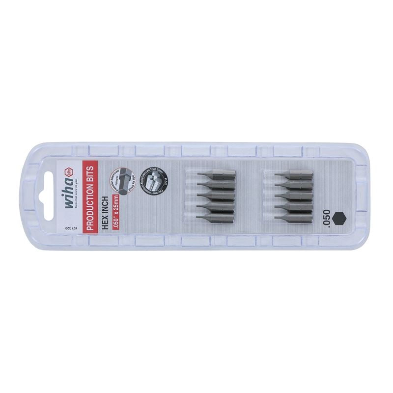 Wiha Hex Inch Insert Bit .050 x 25mm Pack of 10 Bits