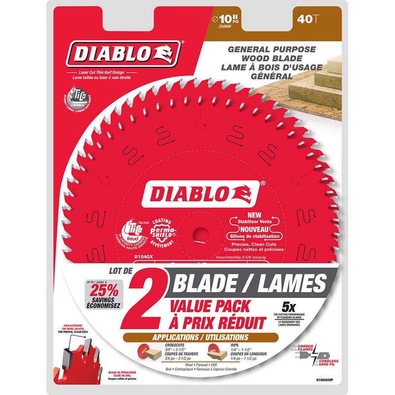 Diablo D104040VP 10in x 40T General Purpose Blade (2-Pack)