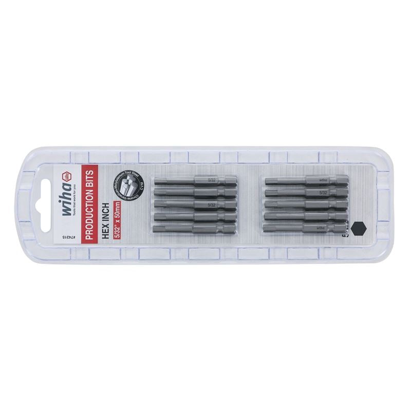 Wiha Hex Inch Power Bit 5/32 x 50mm Pack of 10 Bits