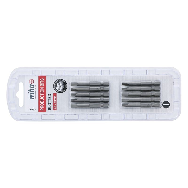 Wiha Slotted Power Bit 5.5 x 50mm Pack of 10 Bits