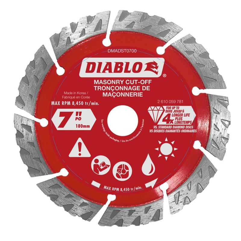 Diablo DMADST0700 7 in. Diamond Segmented Turbo Cut-Off Discs for Masonry