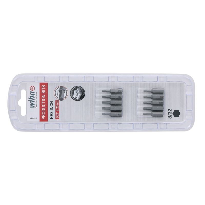 Wiha Hex Inch Insert Bit 3/32 x 25mm Pack of 10 Bits