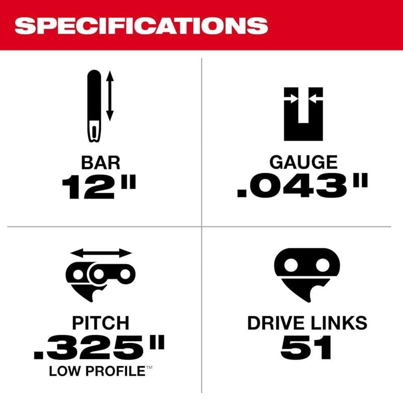 Milwaukee 49-16-2743 12in Top Handle Chainsaw Guide Bar