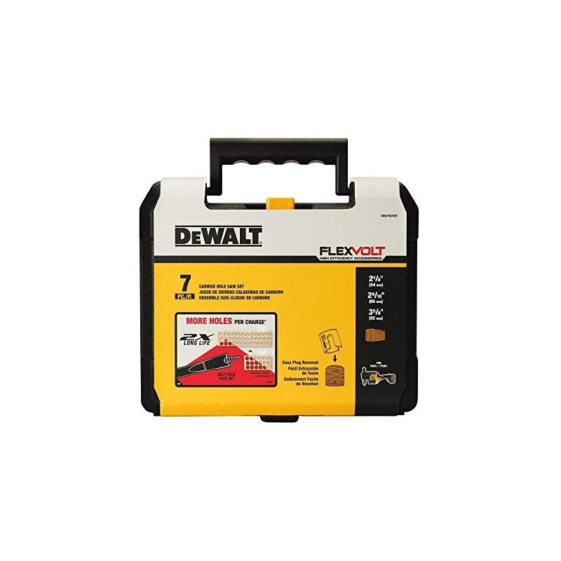 DEWALT DWAFV07SET 7 pc Carbide Wood Drilling Hole Saw Kit (2-1/8", 2-9/16", 3-5/8")