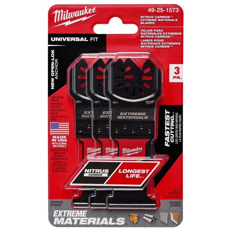 Milwaukee 49-25-1573 NITRUS CARBIDE Extreme Materials Universal Fit OPEN-LOK Multi-Tool Blade - 3pk