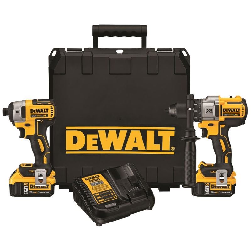 DEWALT DCK299P2 20 V MAX* XR Lithium Ion Brushless Premium Hammerdrill Impact Driver Combo Kit (5.0AH)