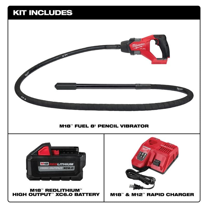 Milwaukee 2911-21 M18 FUEL 8ft Concrete Pencil Vibrator Kit