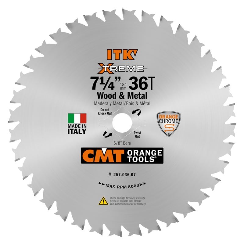 CMT ORANGE TOOLS 257.036.07 7-1/4 in ITK Xtreme 36T Wood and Metal Circular Saw Blade
