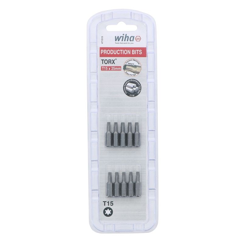 Wiha Torx Insert Bit T15 x 25mm Pack of 10 Bits