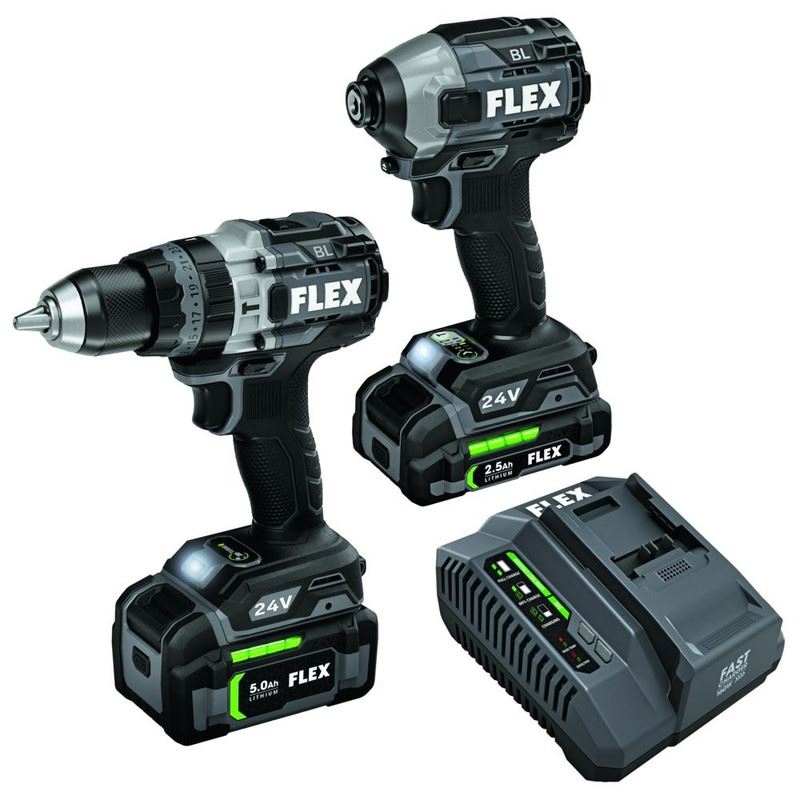 FLEX FXM202-2B 24V Brushless Hammer Drill (Turbo Mode) and Impact Driver w/ Quick Eject Kit