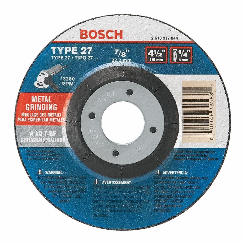 Bosch | GW27M450 4-1/2 In. 1/4 In. 7/8 In. Arbor Type 27 30 Grit Grinding Abrasive Wheel