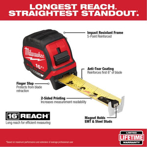 Milwaukee 48-22-0216M 16ft Wide Blade Magnetic Tape Measure