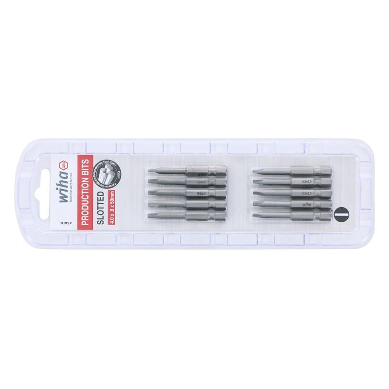 Wiha Slotted Power Bit 4.0 x .8 x 50mm Pack of 10 Bits