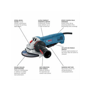 Bosch GWS10-45DE 4-1/2 In. Angle Grinder with No Lock-On Paddle Switch