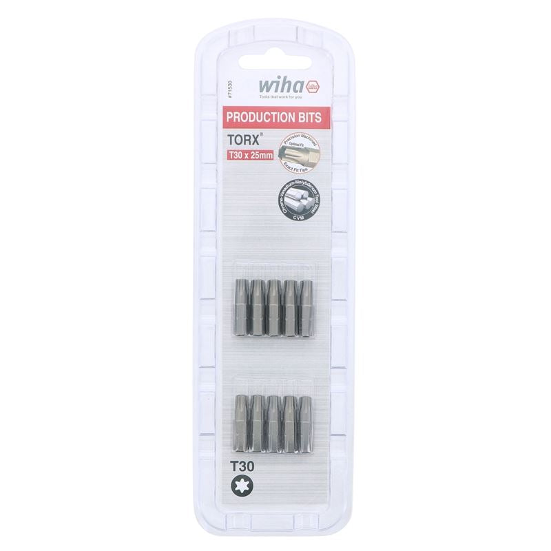 Wiha Torx Insert Bit T30 x 25mm Pack of 10 Bits