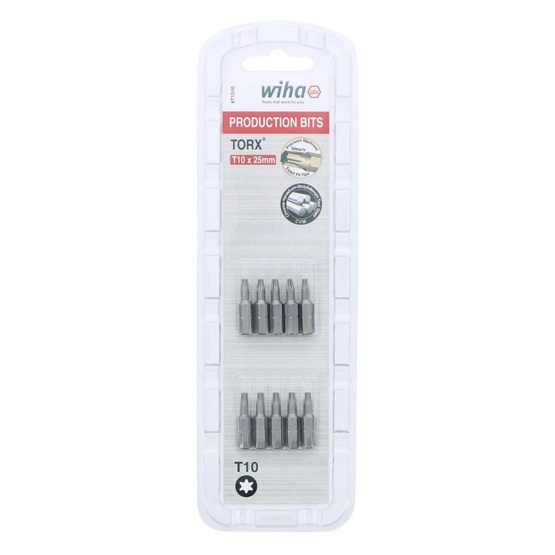 Wiha Torx Insert Bit T10 x 25mm Pack of 10 Bits