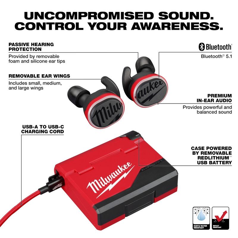 Milwaukee 2191-21 REDLITHIUM USB Bluetooth Jobsite Ear Buds