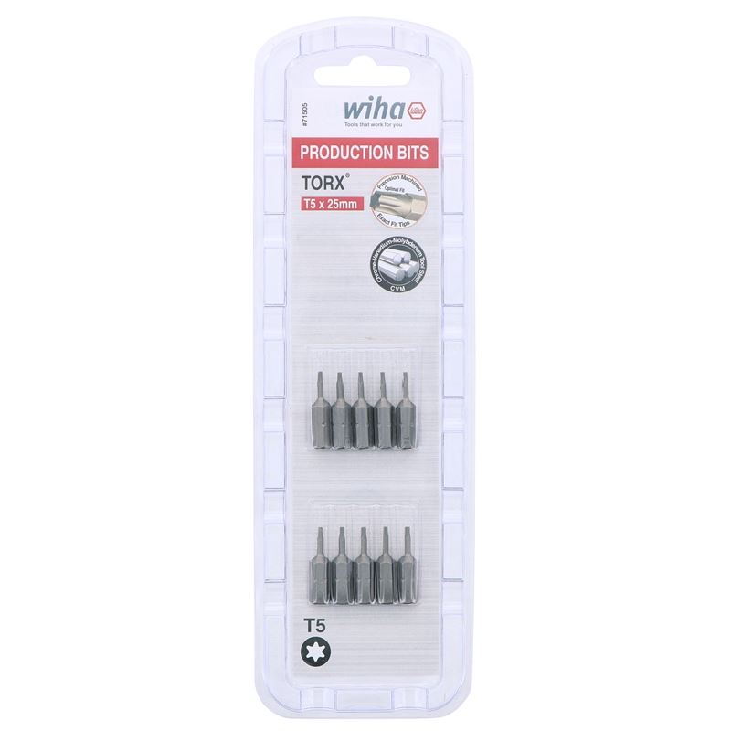 Wiha Torx Insert Bit T5 x 25mm Pack of 10 Bits