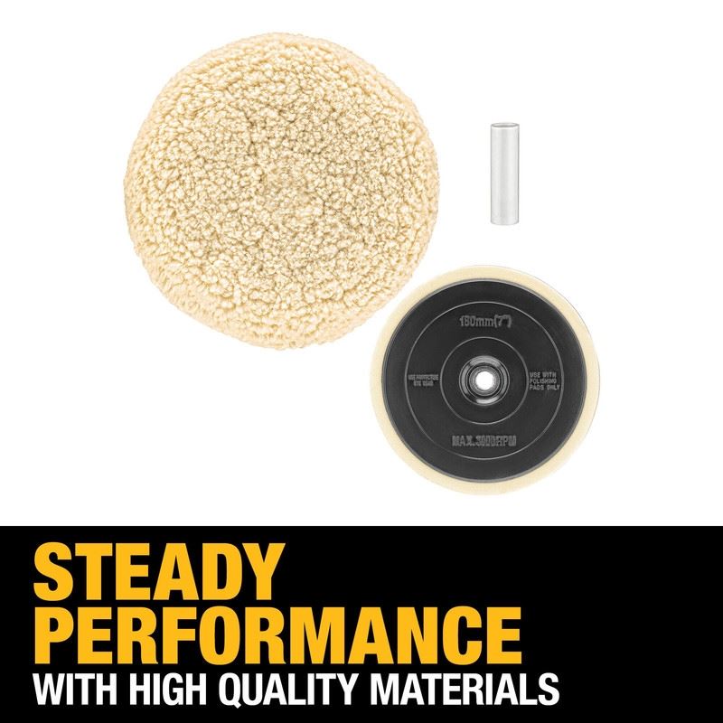 DEWALT DW4985CL 7in Wool Buffing Pad and Backing Pad Kit