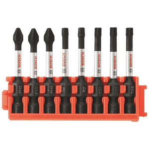 Bosch | CCSV208 8 pc. Impact Tough Phillips, Square and Torx 2 In. Power Bits with Clip for Custom Case System
