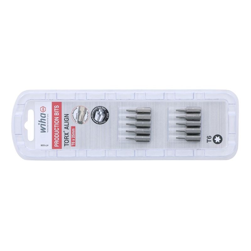 Wiha Torx Align Insert Bit T6 x 25mm Pack of 10 Bits