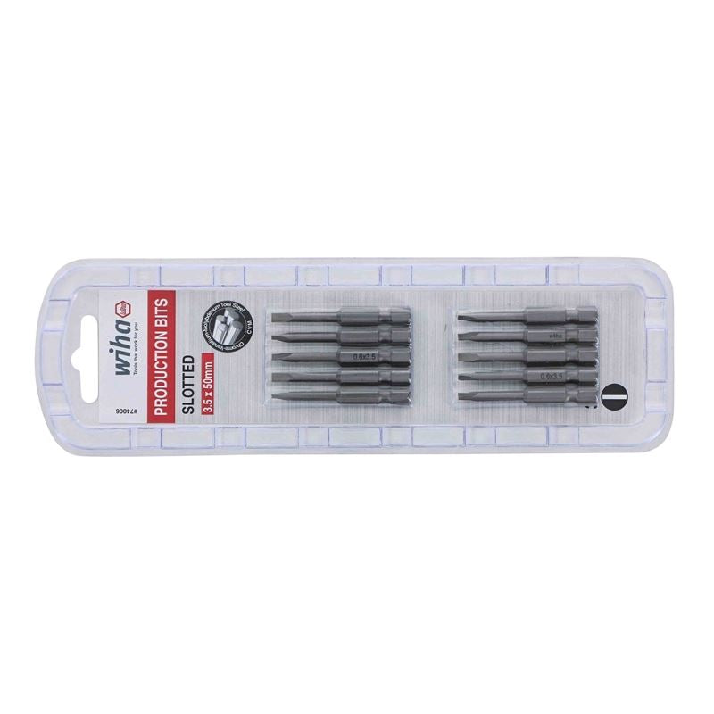 Wiha Slotted Power Bit 3.5 x 50mm Pack of 10 Bits