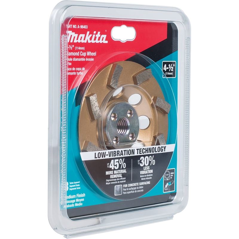 Makita A-96403 4-1/2in Low Vibration Diamond Cup Wheel, 8 Segment Turbo