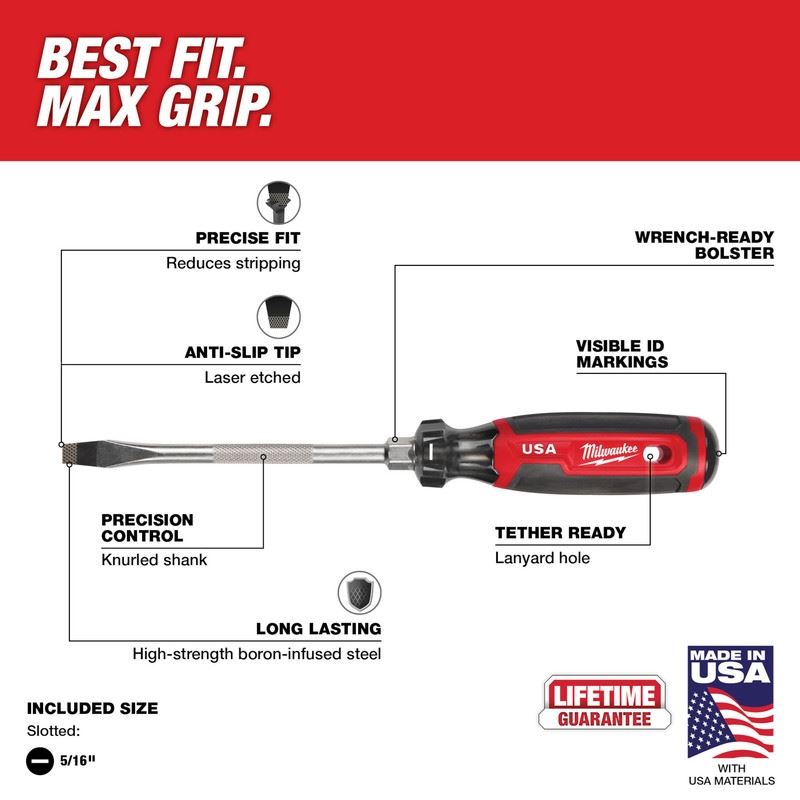 Milwaukee MT207 5/16in Slotted 6in Cushion Grip Screwdriver (USA)