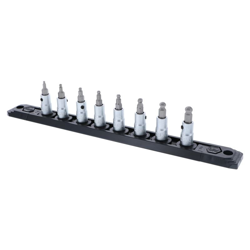 Wiha Ball End Hex Inch Bit Socket 1/4in Square Drive 8 Piece Set