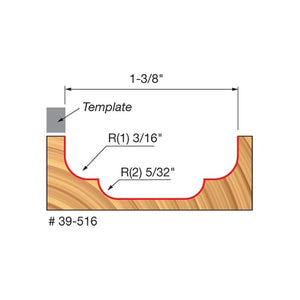 Freud | 39-516 1-3/8 (Dia.) Top Bearing Double Cove Groove Bit with 3/8 Shank