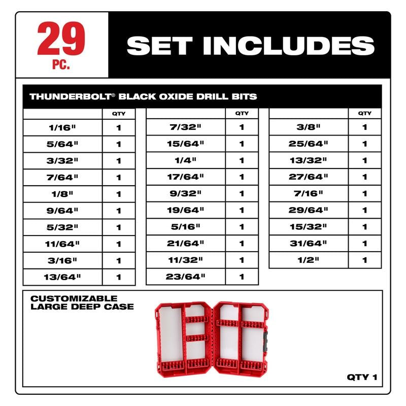 Milwaukee 48-89-2802 THUNDERBOLT Black Oxide Drill Bit Set - 29PC