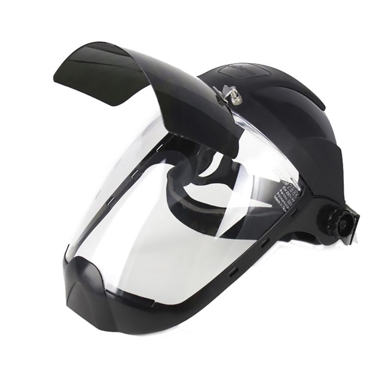 Multi-Purpose Face Shield with Flip-Up IR Window and Ratcheting Headgear