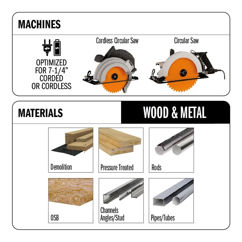 CMT ORANGE TOOLS 257.036.07 7-1/4 in ITK Xtreme 36T Wood and Metal Circular Saw Blade