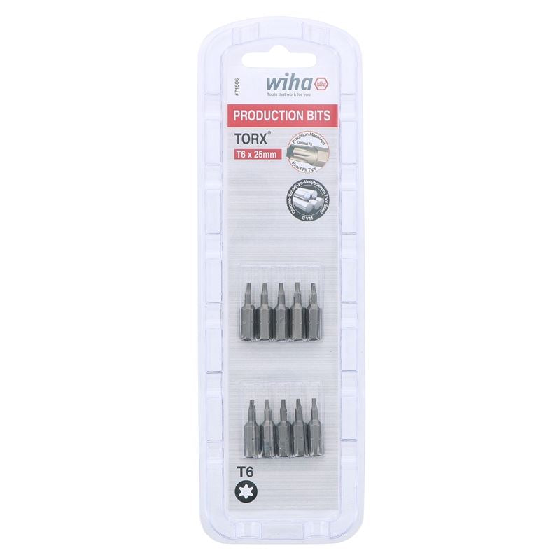 Wiha Torx Insert Bit T6 x 25mm Pack of 10 Bits