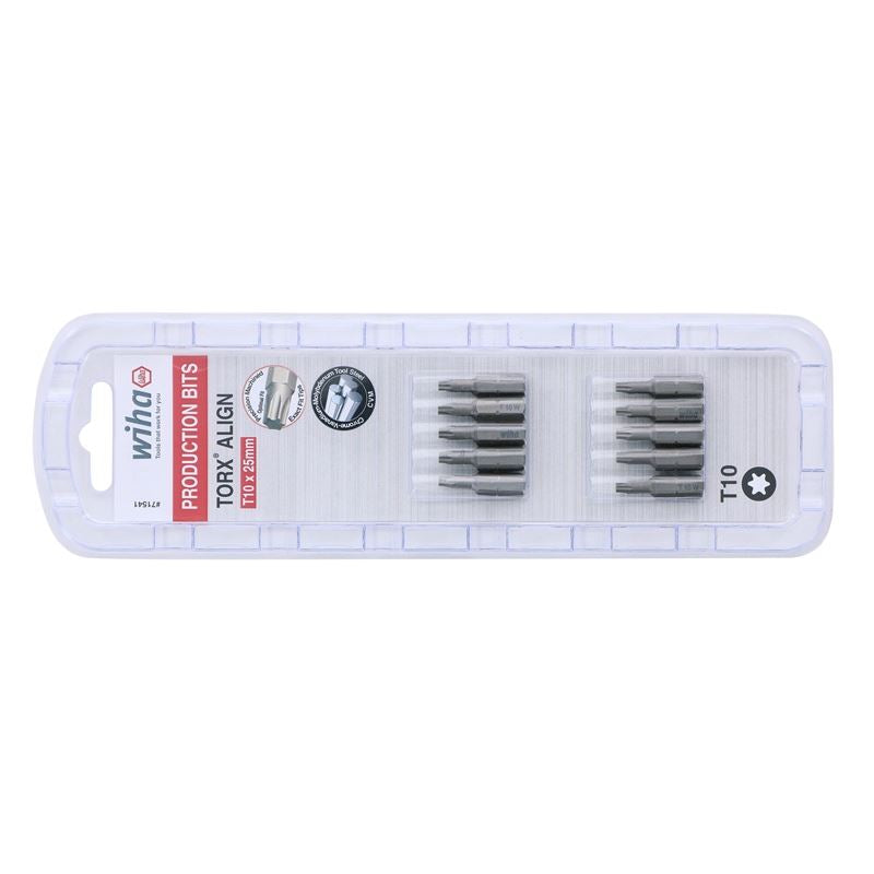 Wiha Torx Align Insert Bit T10 x 25mm Pack of 10 Bits