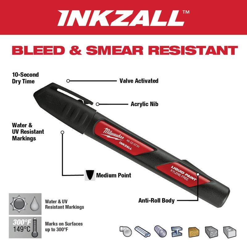 Milwaukee 48-22-3731 Black INKZALL Liquid Paint Marker