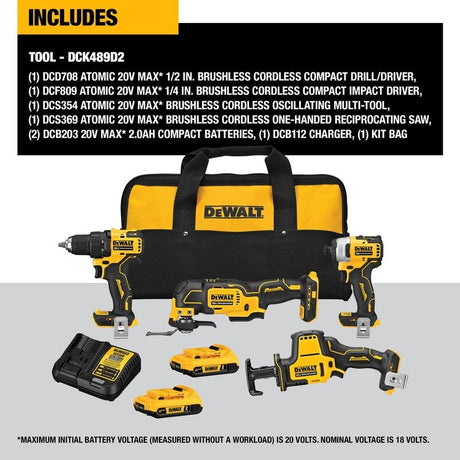 DEWALT DCK489D2 ATOMIC 20V MAX Brushless Cordless 4-Tool Combo Kit