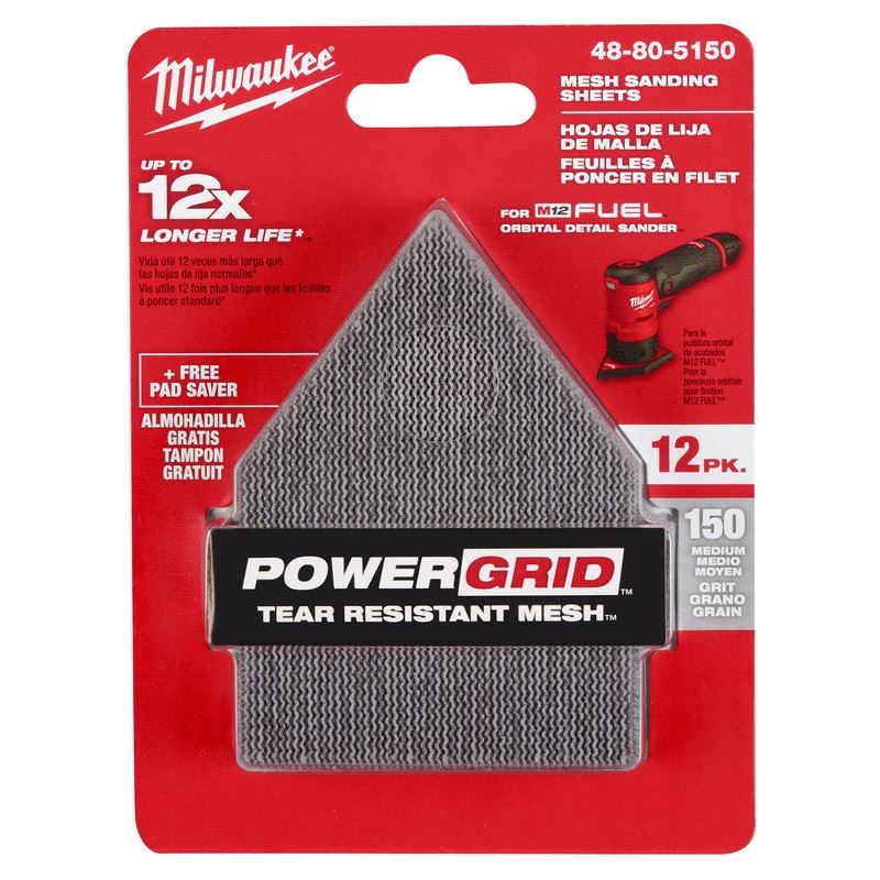 Milwaukee 48-80-5150 150 Grit Mesh Sanding Sheets for M12 FUEL Orbital Detail Sander 12-Pack
